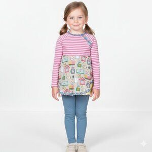 Matilda Jane Pink Mixed Print Knit Top Girls Size 4 Clocks Long Sleeve